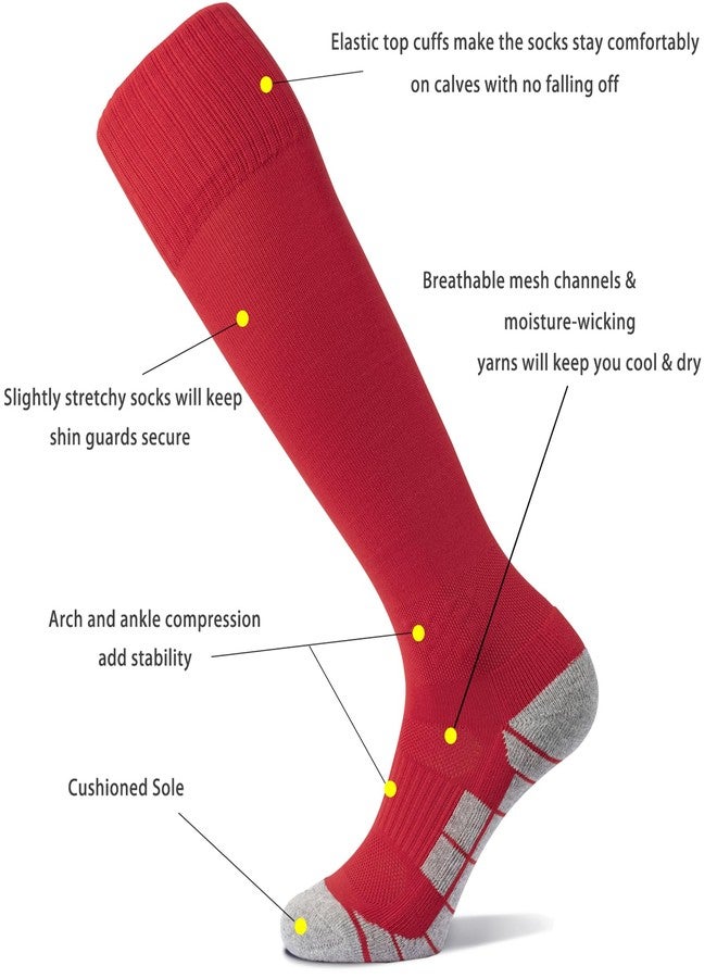 CWVLC Kids Soccer Socks 1 Pairs, Baseball Football Sport, Softball Team Athletic Socks, Knee High Long Tube Cotton Arch Ankle Compression Socks, Red, X-Small - Image 3